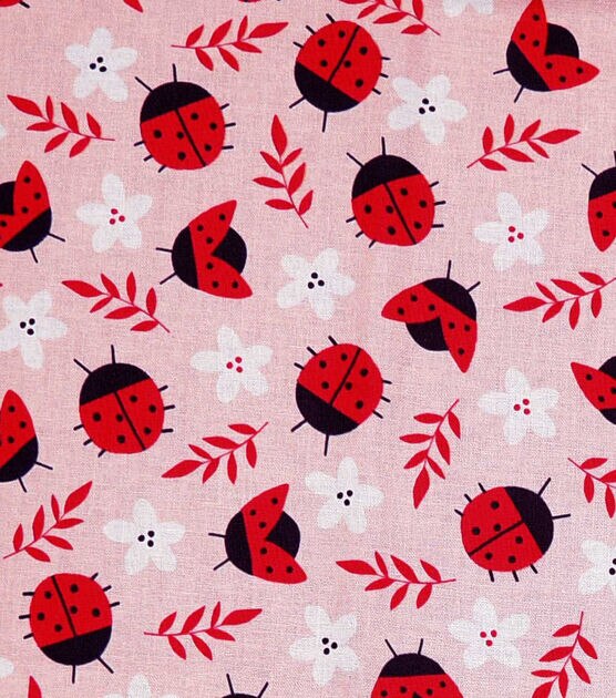 POP! Ladybugs Pink Novelty Print Cotton Fabric