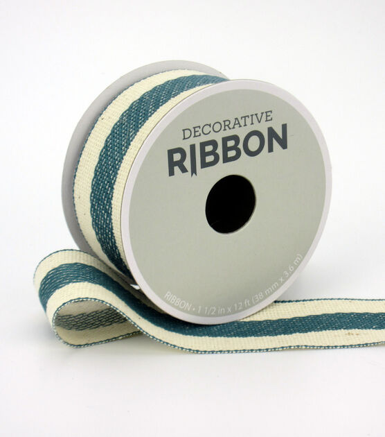 Save the Date Decorative Ribbon 1.5''x12' Teal Stripe on Ivory