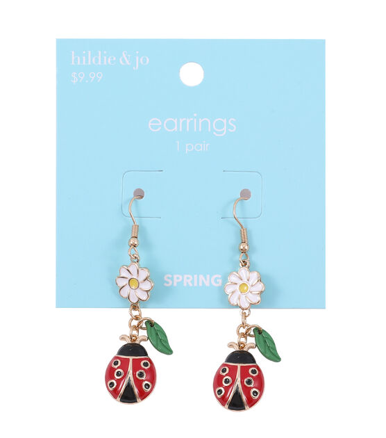 2" Spring Flower & Ladybug Dangle Earrings by hildie & jo