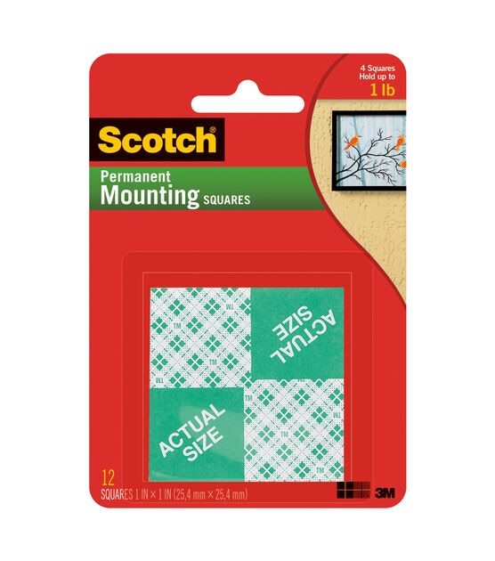 Scotch 1" Heavy Duty Permanent Mounting Squares 12ct