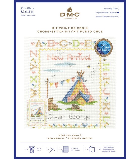 DMC 8" x 11" New Baby Arrival Sampler Cross Stitch Kit, , hi-res, image 3