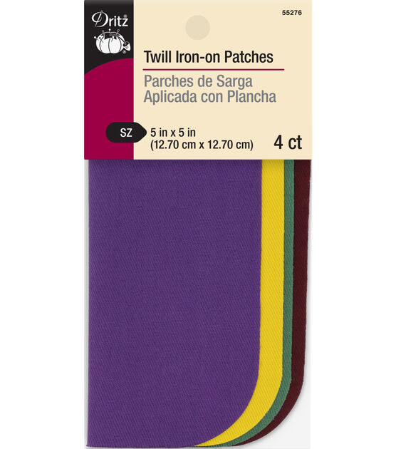 Dritz Twill Iron-On Patches, Purple, Gold, Green & Maroon, 4 pc