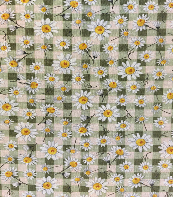 Packed Daisies on Sage Checks Quilt Cotton Fabric by Keepsake Calico