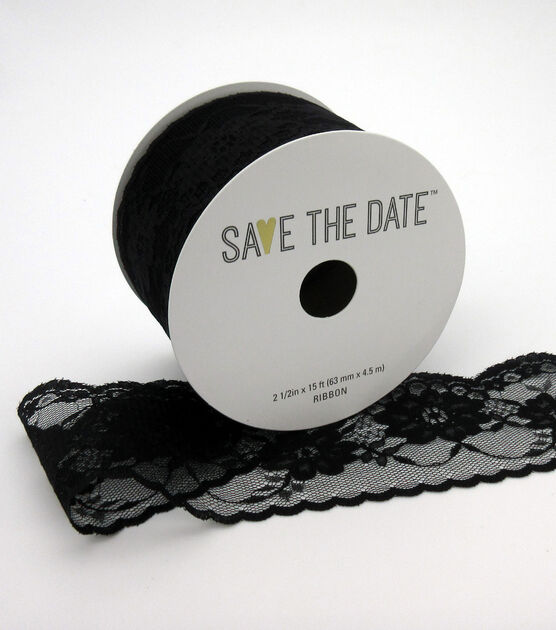 Save the Date 2.5" x 15' Black Lace Ribbon