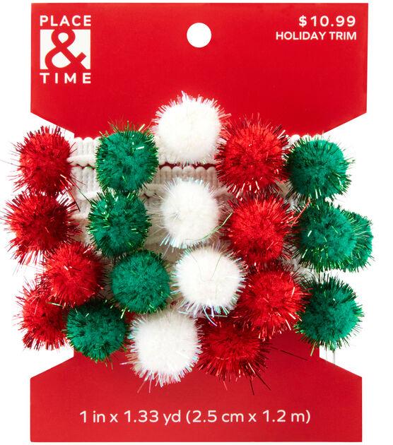 1 x 4' Christmas Tinsel Pom Poms Trim by Place & Time