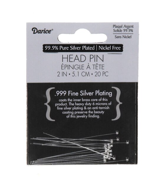 2" Pure Silver Plated Head Pins 20pk by hildie & jo
