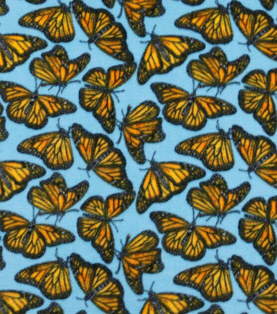 Monarch Butterflies on Blue Anti Pill Fleece Fabric