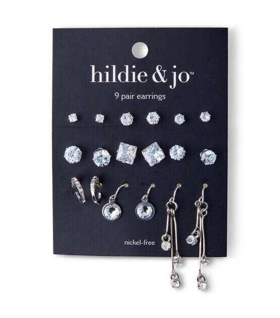 9ct Clear & Silver Assorted Crystal Post Earrings by hildie & jo