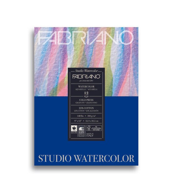Fabriano Studio Watercolor Pad Cold Press 9''x12'' 140 lb 12 Sheets