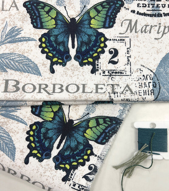 Borboleta Indigo Cotton Canvas Home Decor Fabric, , hi-res, image 3