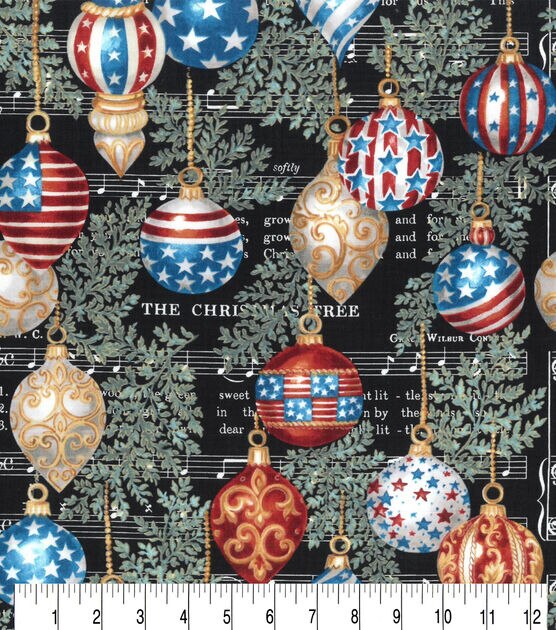 Patriotic Musical Ornaments Christmas Cotton Fabric