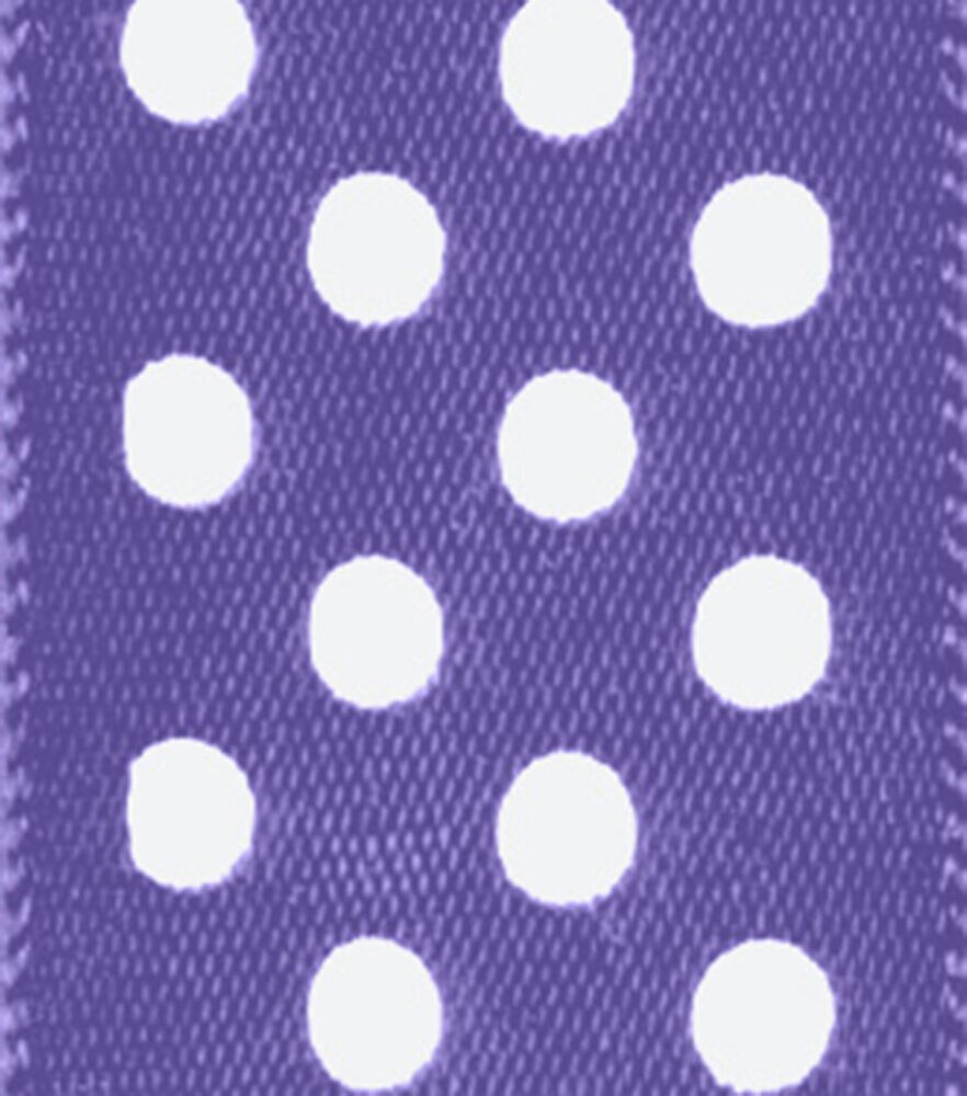 Offray 7/8" x 9' Polka Dot Single Faced Satin Ribbon, Purple, swatch, image 1