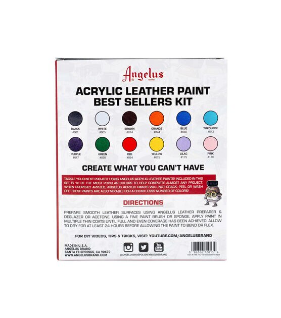 Angelus Acrylic Leather Paint Best Sellers Kit, 1 oz., 12 Colors, , hi-res, image 2