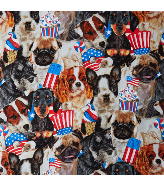 David Textiles Realistic Packed Dog Patriotic Cotton Fabric