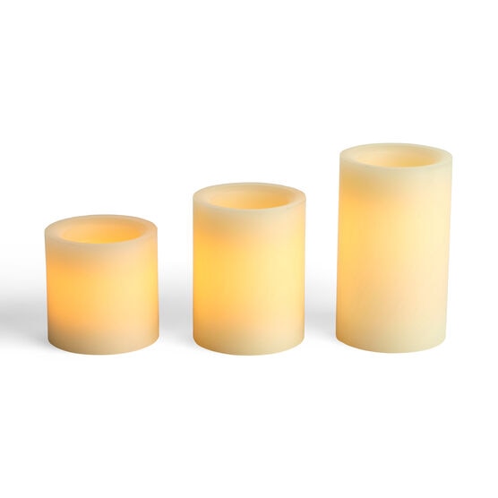 Flameless Vanilla Scented LED Wax Trio Pillar Candles Cream, , hi-res, image 3