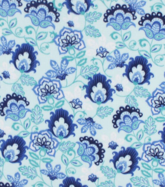 Blue Jacobean Floral Anti Pill Fleece Fabric