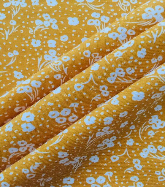 Yellow White Ditsy Floral Jersey Knit Fabric by POP!, , hi-res, image 4