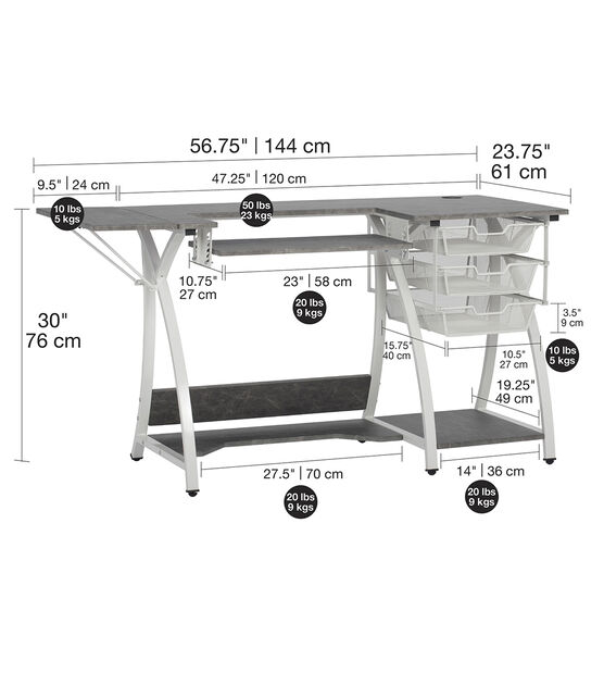 56.75'' x 23.75'' Sewing Table with Sewing Machine Platform