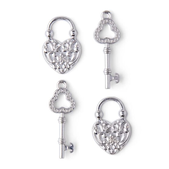 8ct Silver Key & Lock Charms by hildie & jo, , hi-res, image 2
