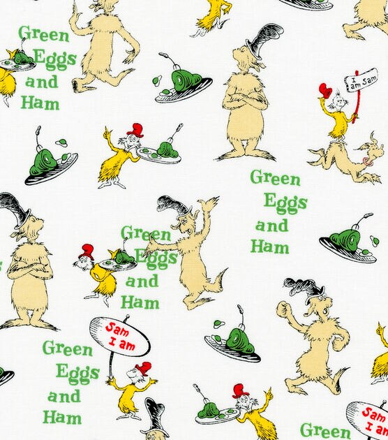 Robert Kaufman Dr. Seuss Cotton Fabric Green Eggs and Ham