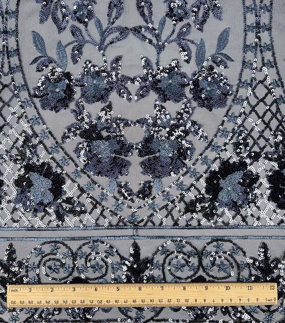 Floral Deco Sequin Blue Fabric, , hi-res, image 2