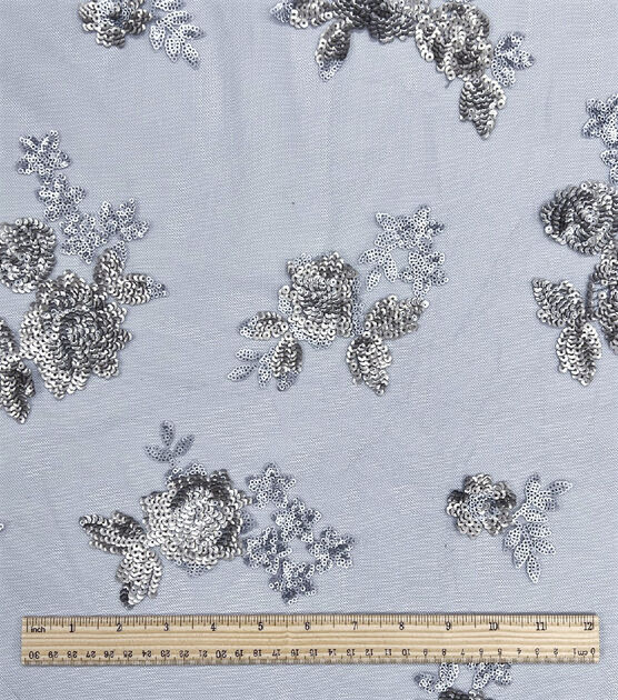 Matte Floral Sequin Mesh Blue Fabric, , hi-res, image 5
