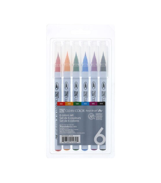 Kuretake Zig Clean Color Real Brush Marker Set 6pc, , hi-res, image 1