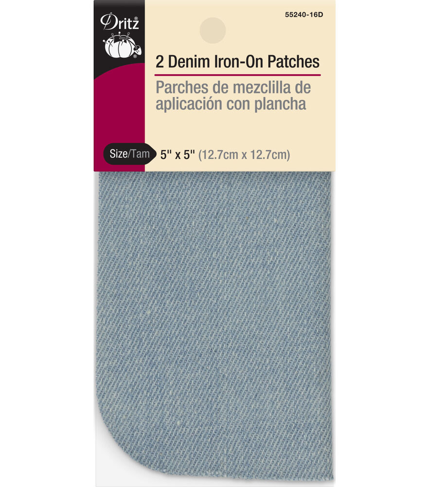 Dritz Denim Iron-On Patches, 5" x 5", 2 pc, Black, Stonewash Denim, swatch