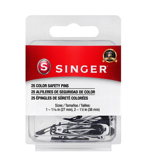 SINGER Safety Pins, Black & White, Assorted Sizes, 25 Count