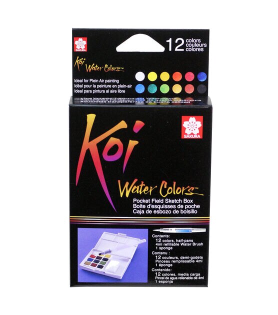 Sakura Koi Water Colors Pocket Field Sketch Box with Brush 12 Colors
