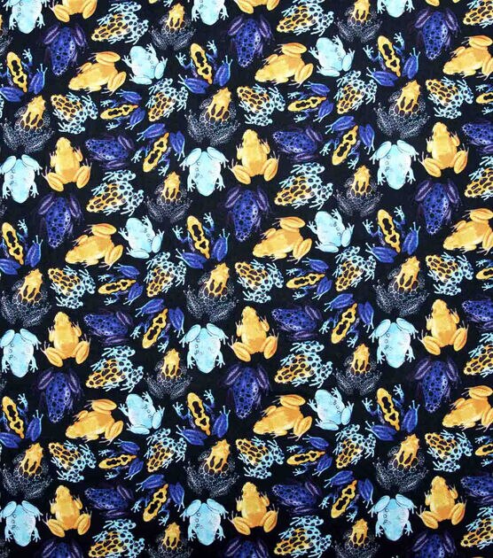 Blue And Yellow Tree Frogs Novelty Cotton Fabric