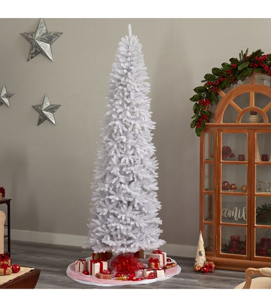 Nearly Natural 9' Warm White Pre Lit White Slim Pine Christmas Tree, , hi-res, image 7