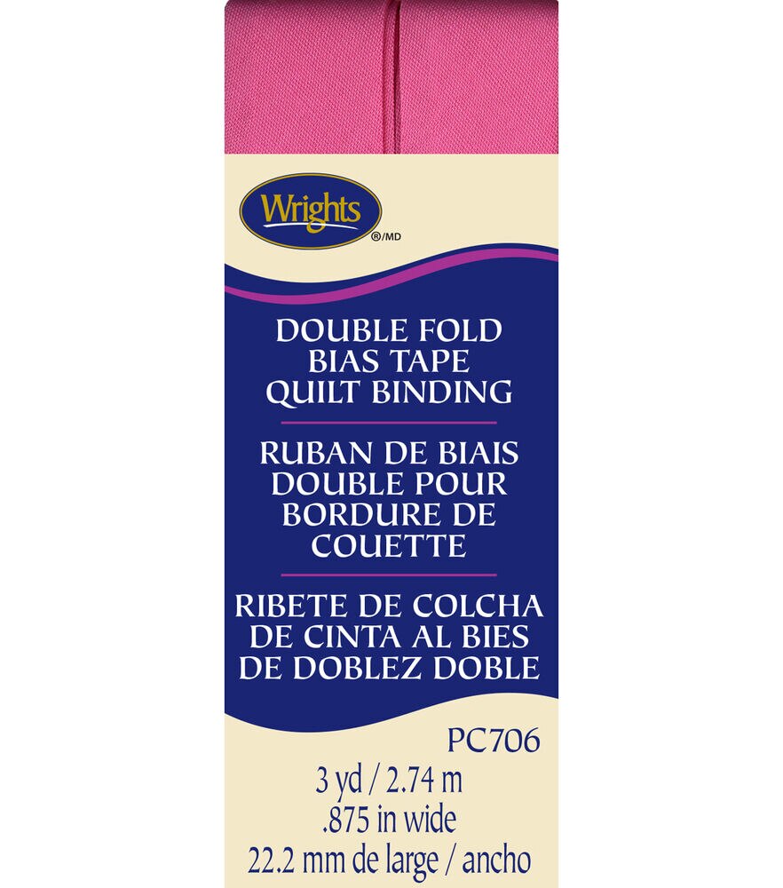 Wrights 7/8" x 3yd Double Fold Quilt Binding, Hot Pink, swatch