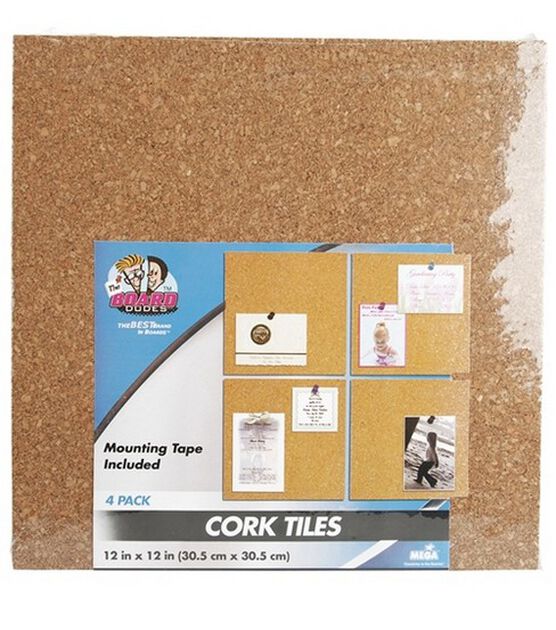 Cork Board Tiles, 6 Pack 12 x 12, 1/2 Thick, 50 Push Pin