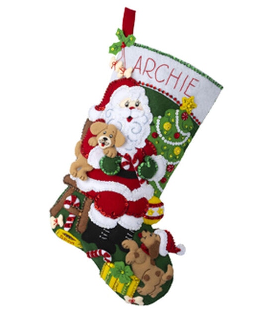 Bucilla 18" Jolly Pups Santa Felt Stocking Kit