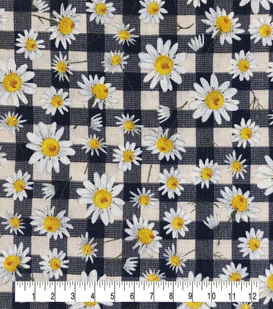 Packed Daisies on Navy Checks Quilt Cotton Fabric by Keepsake Calico, , hi-res, image 3