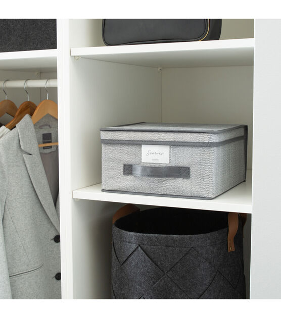 Simplify 12" Gray Storage Box With Handle, , hi-res, image 3