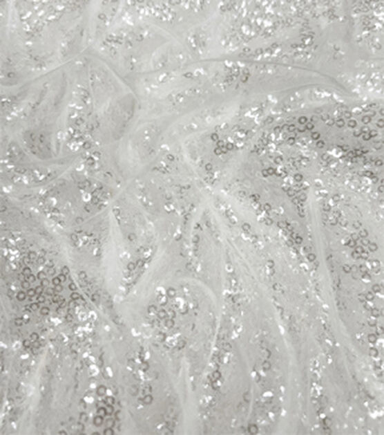 Bridal All Over Sequins with Feather White Bridal Fabric, , hi-res, image 5