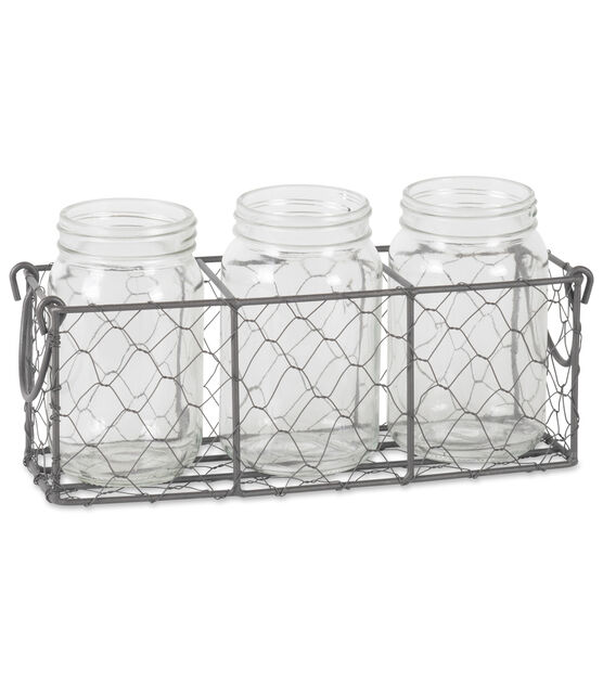 Design Imports Vintage Chickenwire Flatware Caddy With 3pc Jars, , hi-res, image 2