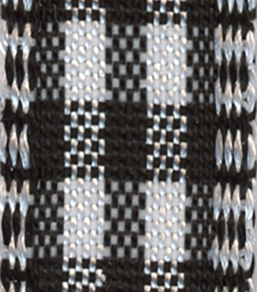 Offray 3/8"x9' Gingham Check and Plaid Grosgrain Ribbon, White And Black, swatch