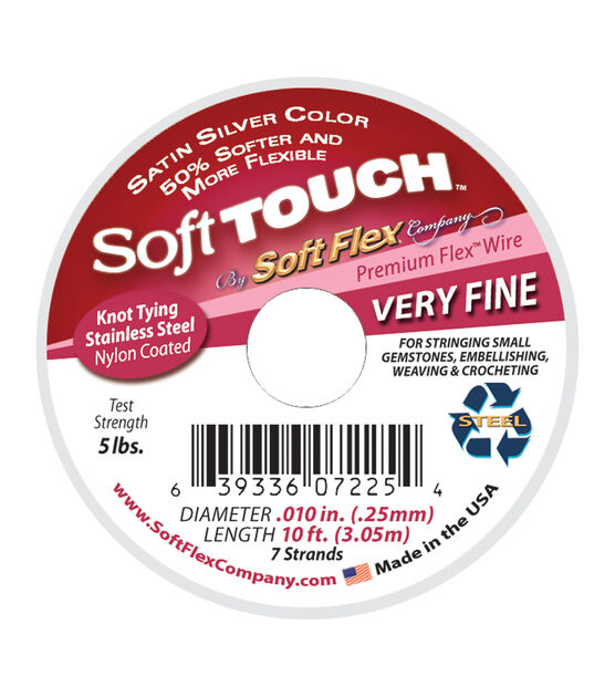 Soft Touch Wire Very Fine, .010 Diameter, 7 Strand, Premium Satin Silver