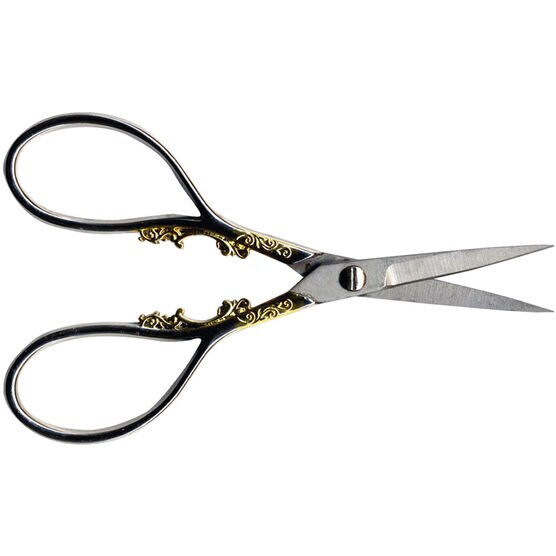 Stainless Steel Embroidery Scissors 4" Gunmetal & Gold Teardrop
