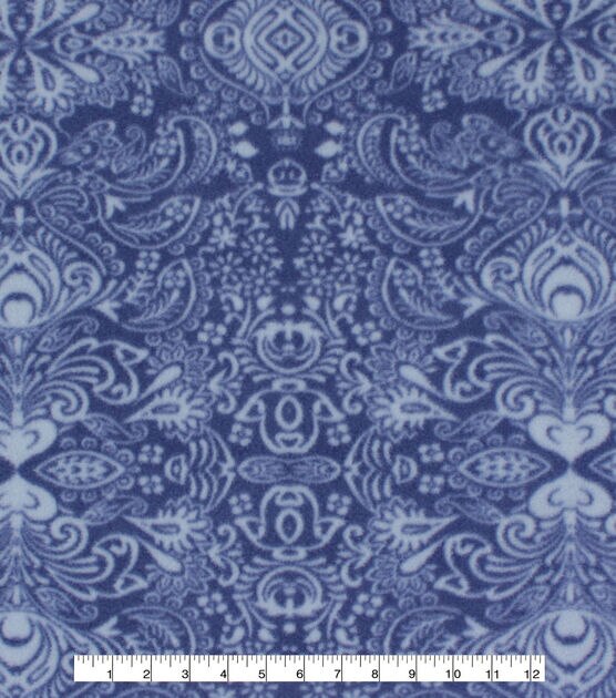 72" Wide Denim Damask No Sew Fleece Blanket, , hi-res, image 3