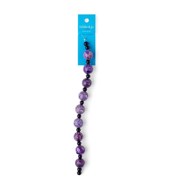 7" Purple & Black Round Stone Bead Strand by hildie & jo