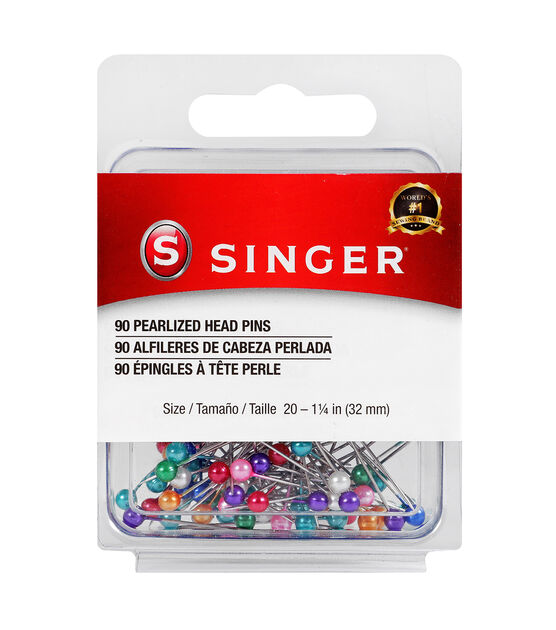 SINGER Pearlized Multi Color Head Straight Pins - Size 20, 1-1/4". 90 ct
