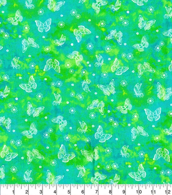Fabric Traditions Teal Butterflies Cotton Fabric by Keepsake Calico, , hi-res, image 2