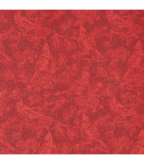 Red Cardinals Christmas Glitter Cotton Fabric
