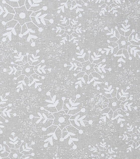Snowflakes on Silver Christmas Foil Cotton Fabric