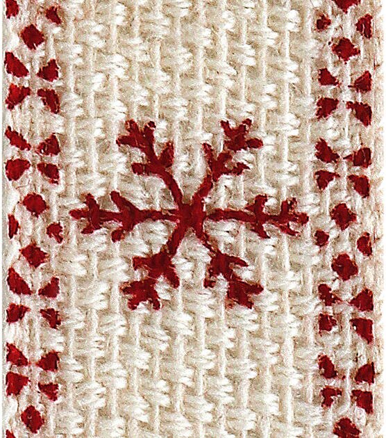 5/8" x 9' Christmas Snowflakes White Woven Ribbon PDQ4 by Place & Time, , hi-res, image 2