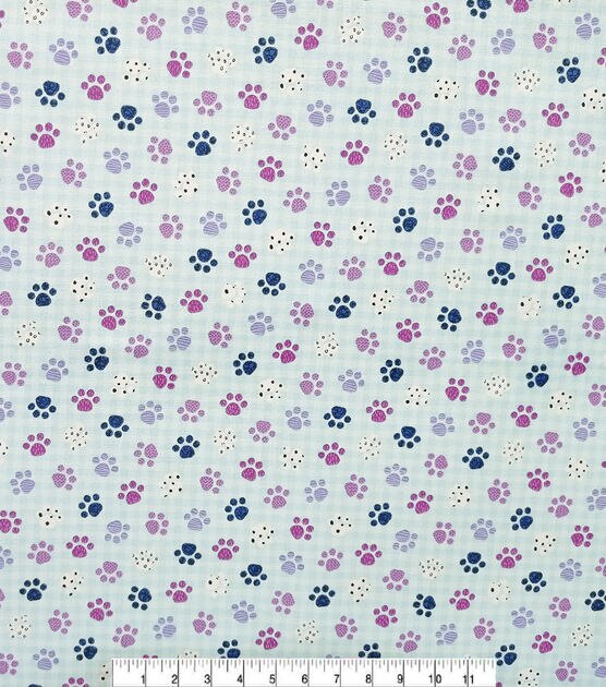 Blue Paws On Gingham Novelty Cotton Fabric, , hi-res, image 2